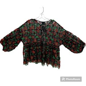 Anna Sui Lace embroiderd Peplum Top Size L